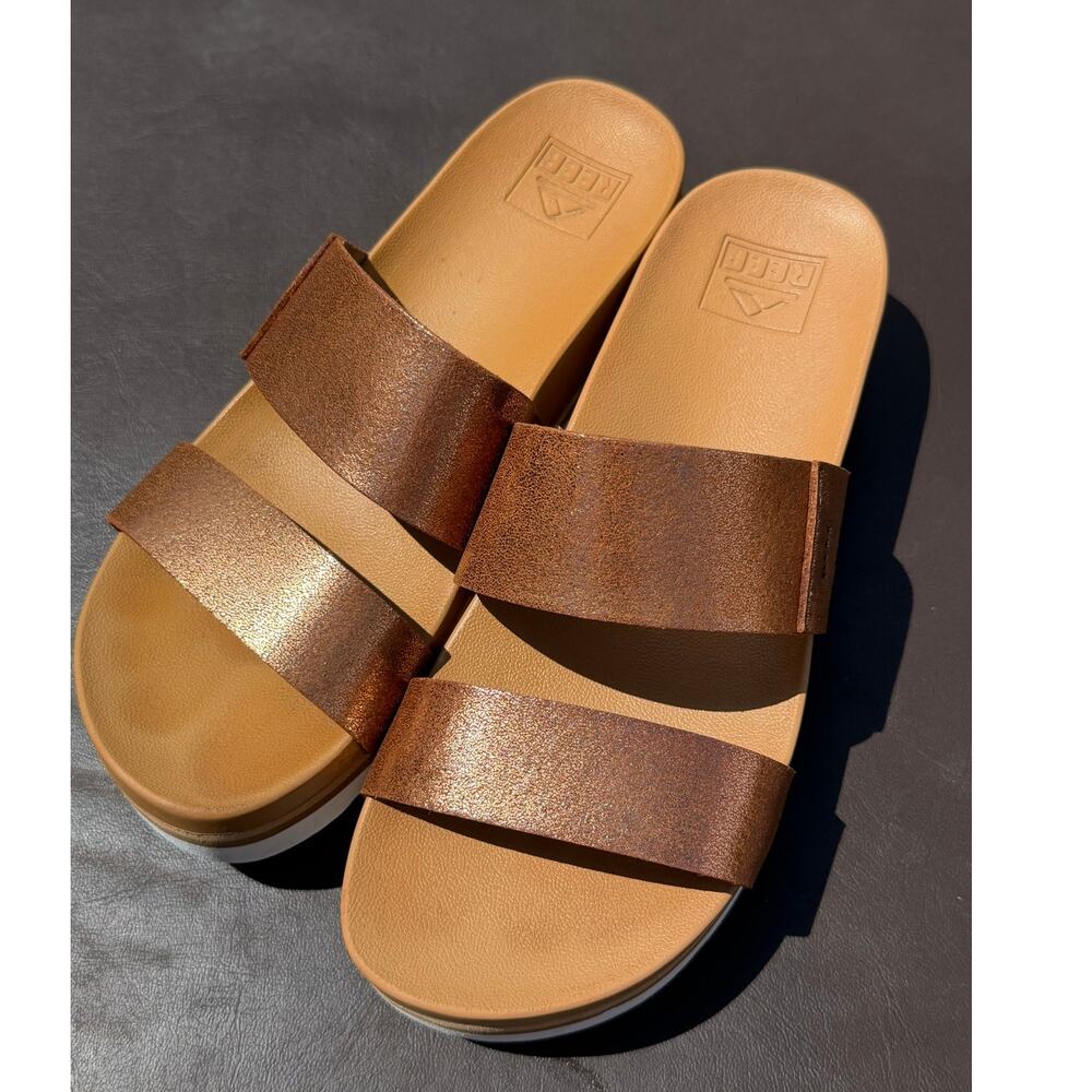 REEF Cushion Bounce Vista Hi Wedge Sandal Slide Metallic Copper Size 8